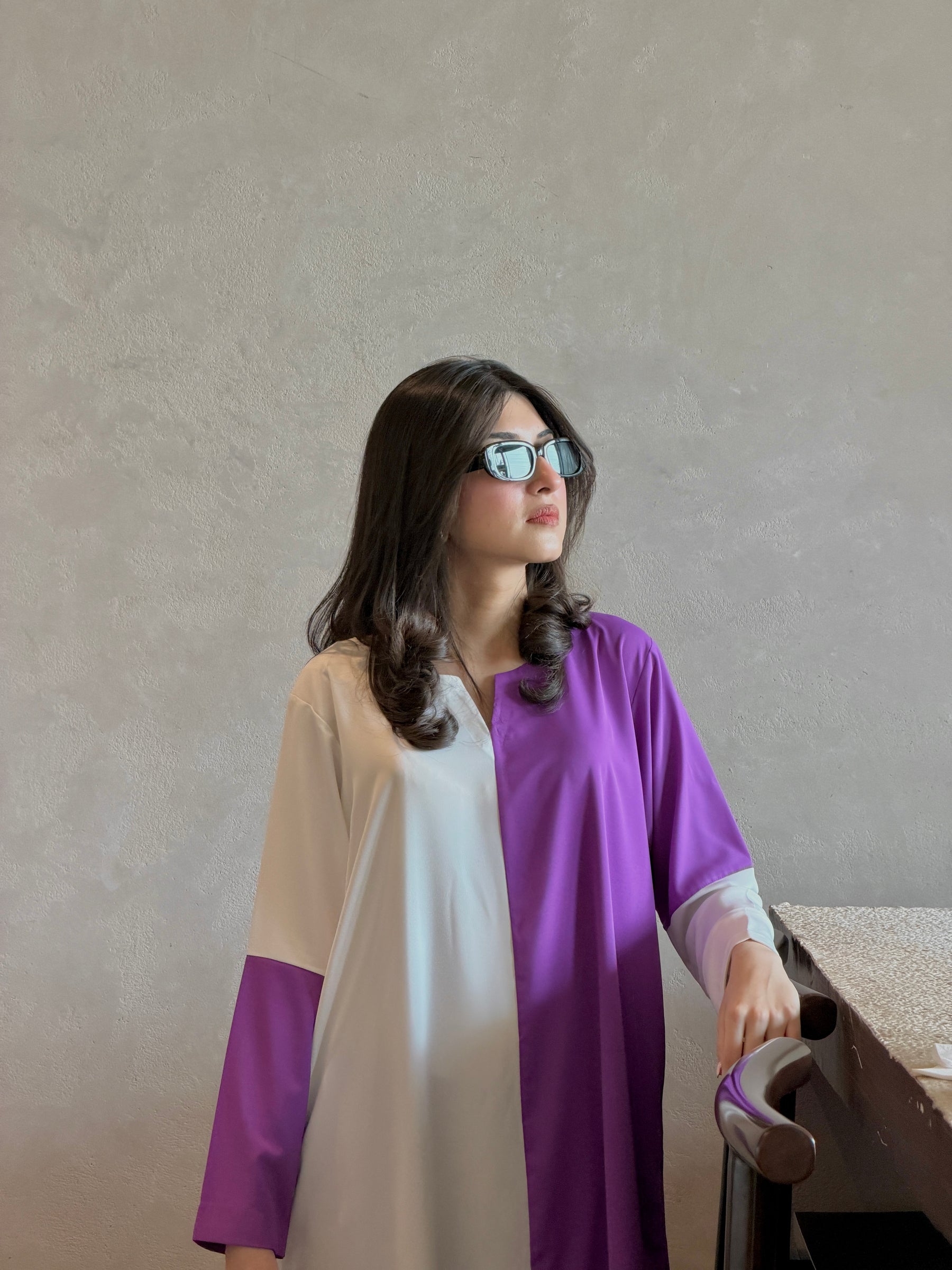 AURELIA SET — ivory and purple co-ord set by BK ATELIERS, styled full-length look