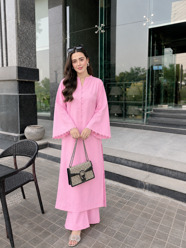 Rose Elise — soft rosé pink co-ord set by BK ATELIERS, front view, full look